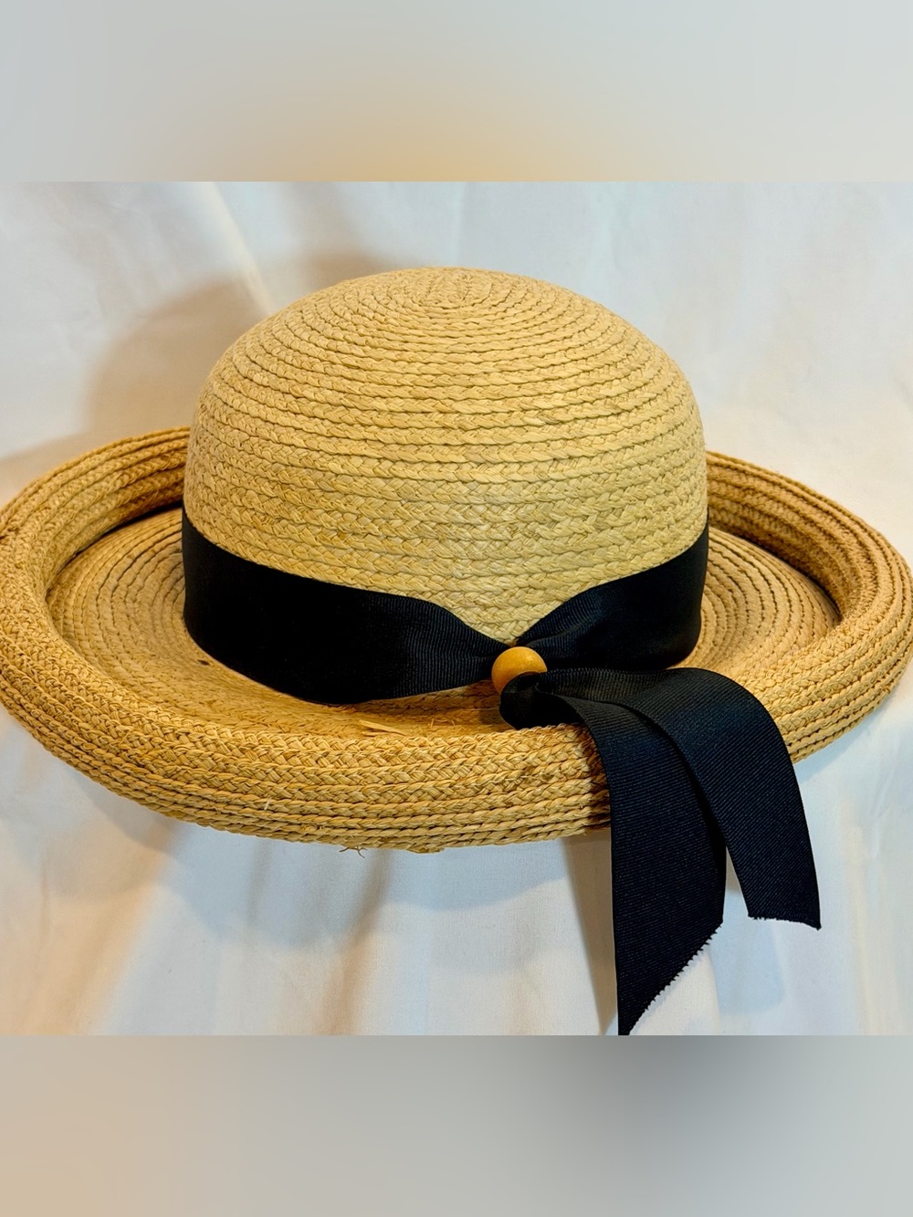 Donewell Made in Australia Straw Sun Hat Black Ribbon Wide Brim
